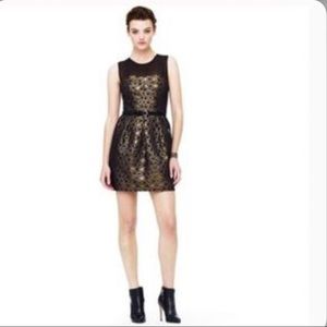 CLUB MONACO Bria Gold Brocade Illusion Yoke Dress